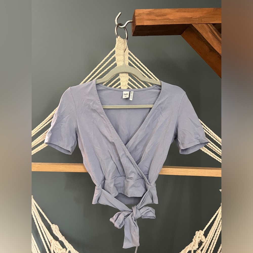 Twik Blue Tie-Front Wrap Blouse